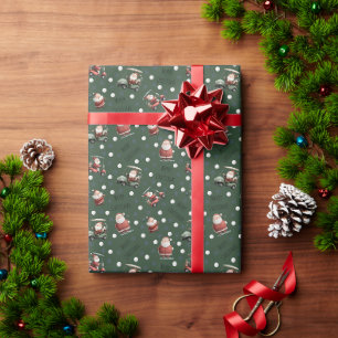 Golfing Santa on Dark Green Wrapping Paper