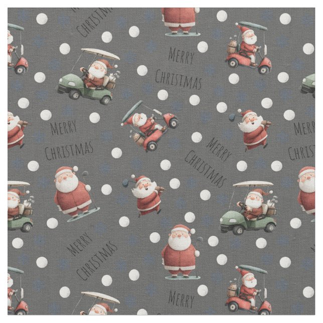 Golfing Santa on Dark Grey Fabric (Close Up)