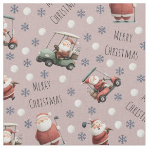 Golfing Santa on Dusty Rose Fabric
