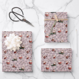 Golfing Santa on Dusty Rose Wrapping Paper Sheet