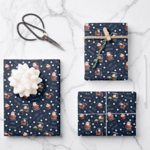 Golfing Santa on Navy Blue Wrapping Paper Sheet