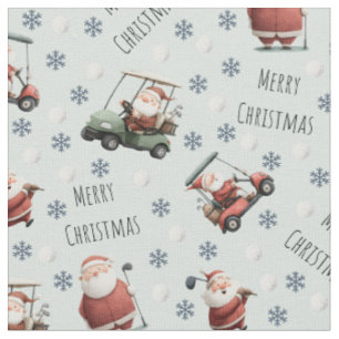 Golfing Santa on Pale Green Fabric