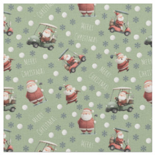Golfing Santa on Sage Green Fabric