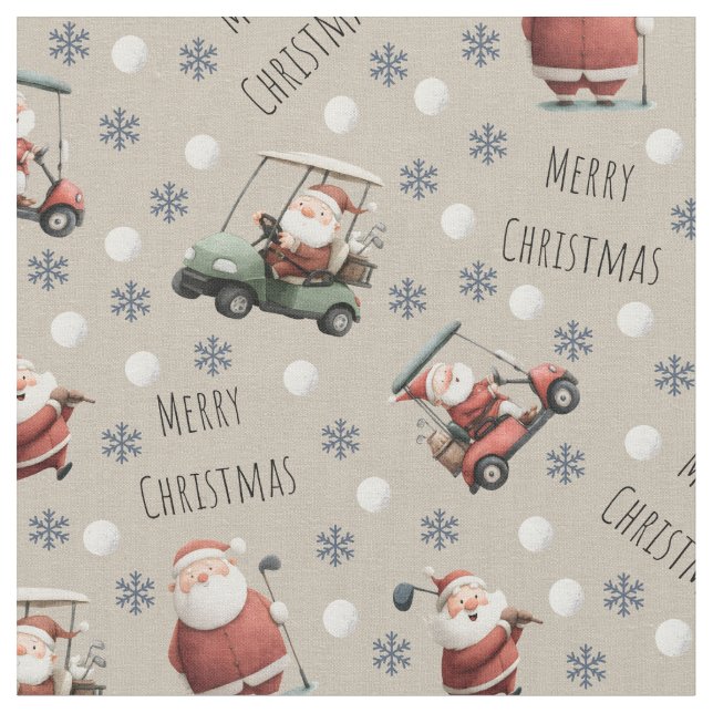 Golfing Santa on Vanilla Fabric (Close Up)