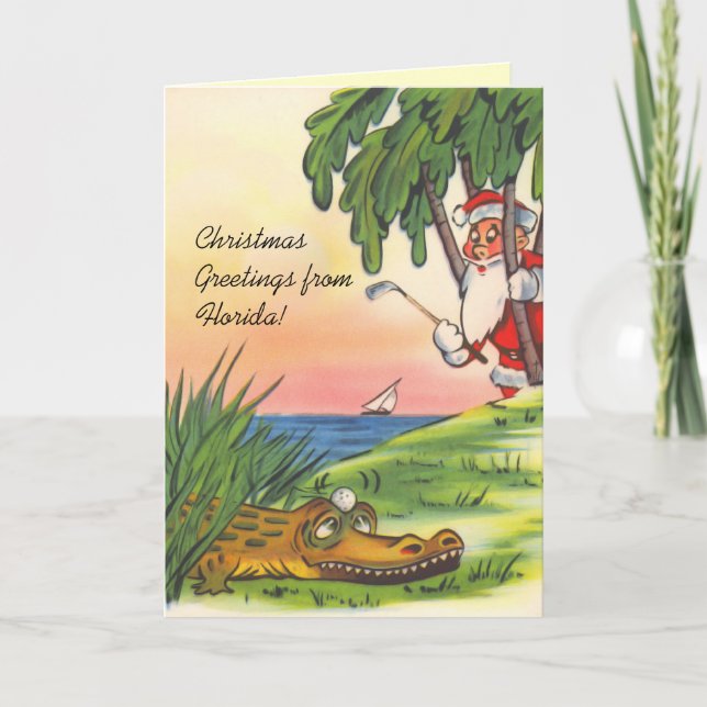 Golfing Santa Sailboat Custom Christmas Cards (Front)