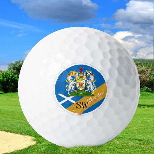 Golfing Scotland & Monogram, Scottish Flag /golden Golf Balls