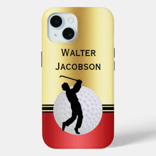 Golfing silhouette Golfer, Ball, Green personalize iPhone 15 Case