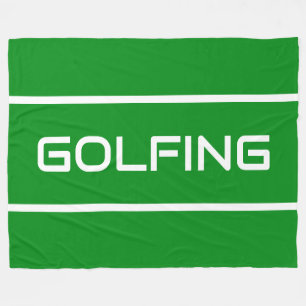GOLFING Sleek White Text Stripes On Bright Green Fleece Blanket