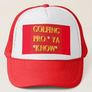 Golfing sports design red and gold large text trucker hat