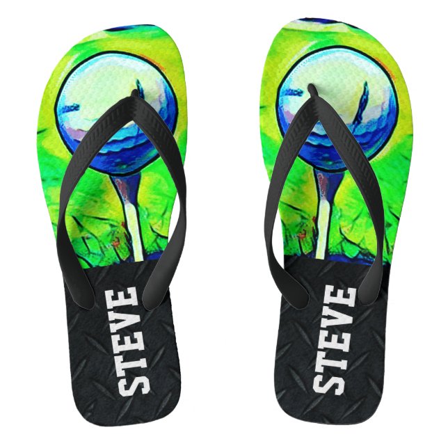 Golfing Sports Diamond Plate Name Flip Flops (Footbed)