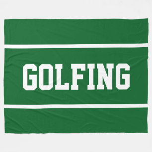 GOLFING Sporty White Text Stripes On Forest Green Fleece Blanket