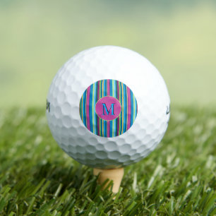 Golfing Summer Stripes Purple Turquoise Golf Towel Balls