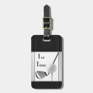 Golfing Tee Time Black Leather Image For Men Luggage Tag