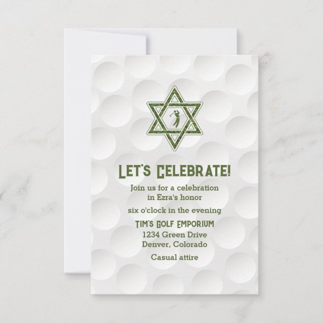 Golfing Theme Golf Bar Mitzvah Reception Invite (Front)