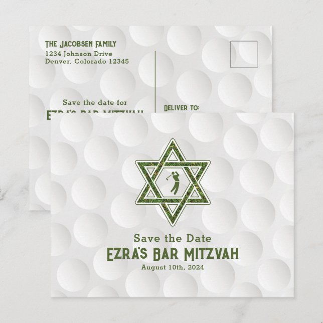 Golfing Theme Golf Bar Mitzvah Save the Date Postcard (Front/Back)