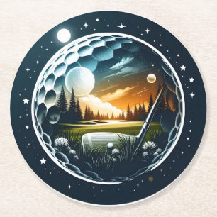 Golfing Under the Stars and Sun Round Paper Coaster
