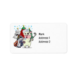 Golfing with Cow at Christmas Tree Santa Hat Label