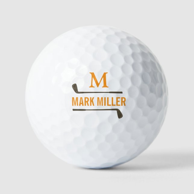 Golfplayer Cool Custom Orange Monogram Golf Balls (Front)