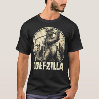 Golfzilla Humourous Giant Reptile Golfer Cityscape T-Shirt