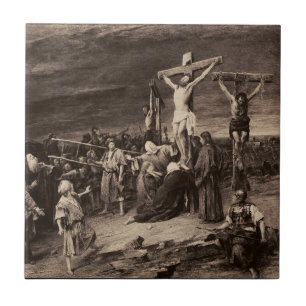 Golgotha site and Jesus by Munkacsy Ceramic Tile