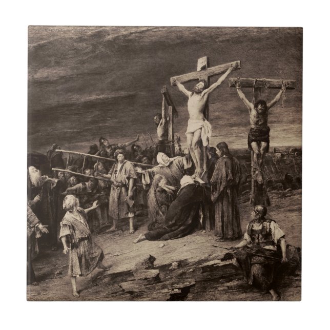 Golgotha site and Jesus by Munkacsy Ceramic Tile (Front)