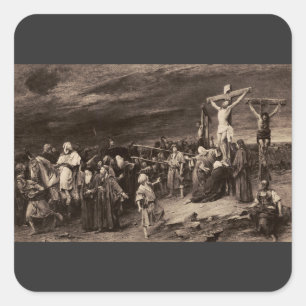 Golgotha site and Jesus by Munkacsy Square Sticker