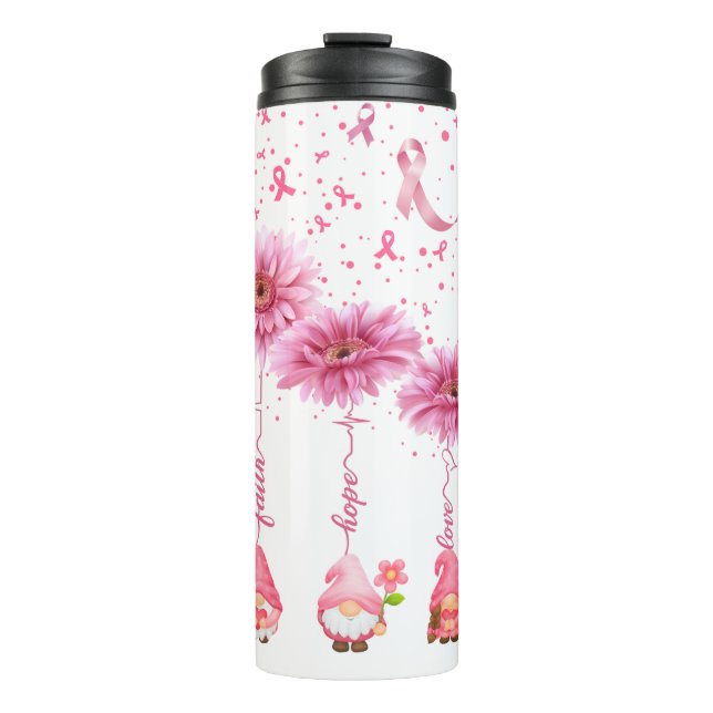 Gome Pink Ribbon Faith Hope & Love White Thermal Tumbler (Front)