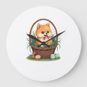 Gomi's Easter Mess Vintage Cute Easter Dog Vector Large Clock