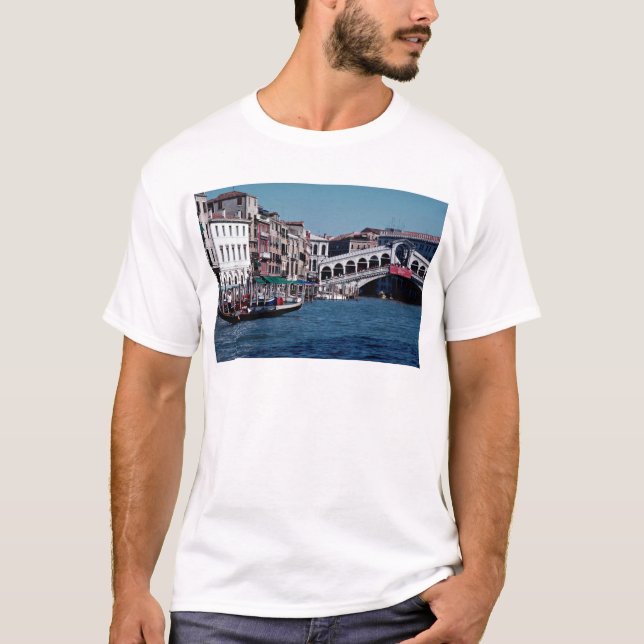 Gondola on the Grand Canal, Rialto Bridge, Venice, T-Shirt (Front)
