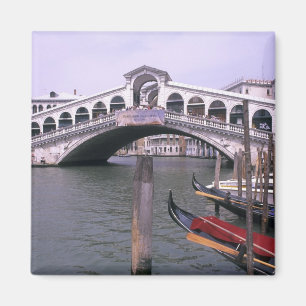 Gondolas and tourists near the Rialto Bridge Magnet