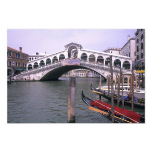 Gondolas and tourists near the Rialto Bridge Photo Print