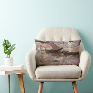 Gondolas by John Singer Sargent, Impressionism Art Lumbar Cushion