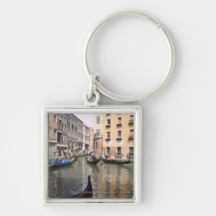 Gondolas in a canal, Venice, Italy Key Ring