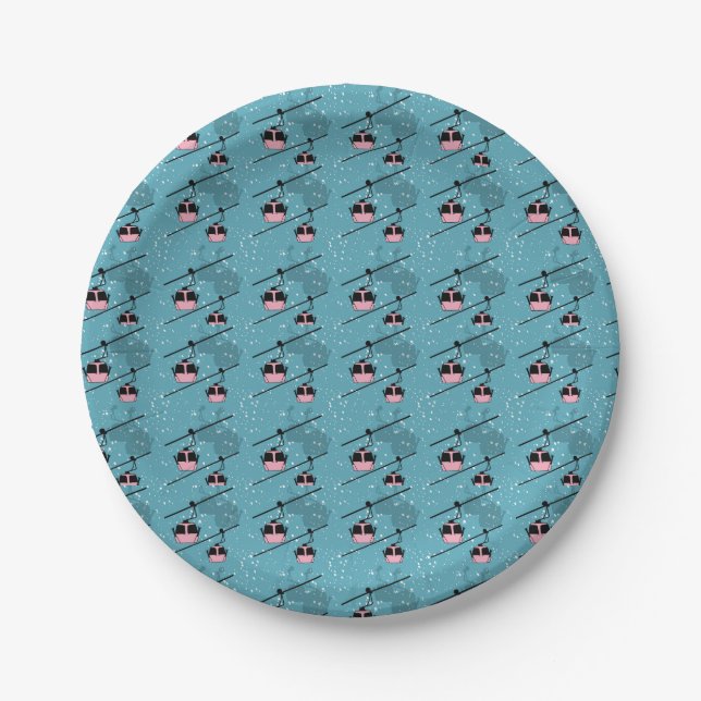 Gondolas in a snowstrom paper plate (Front)