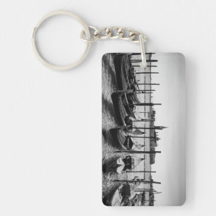 Gondolas in Venice in black and white Key Ring