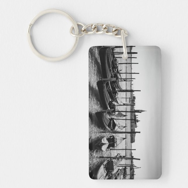 Gondolas in Venice in black and white Key Ring (Front)
