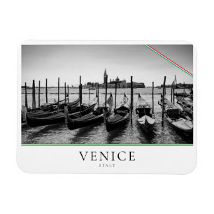 Gondolas in Venice in black and white Magnet