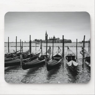 Gondolas in Venice in black and white Mouse Pad