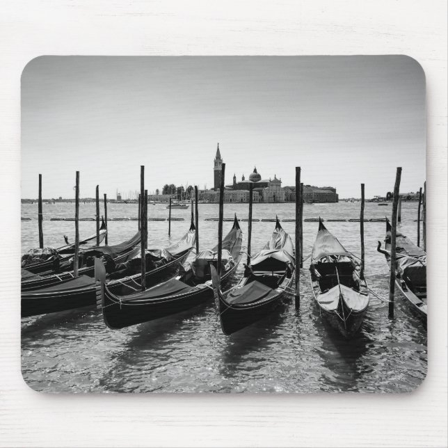 Gondolas in Venice in black and white Mouse Pad (Front)