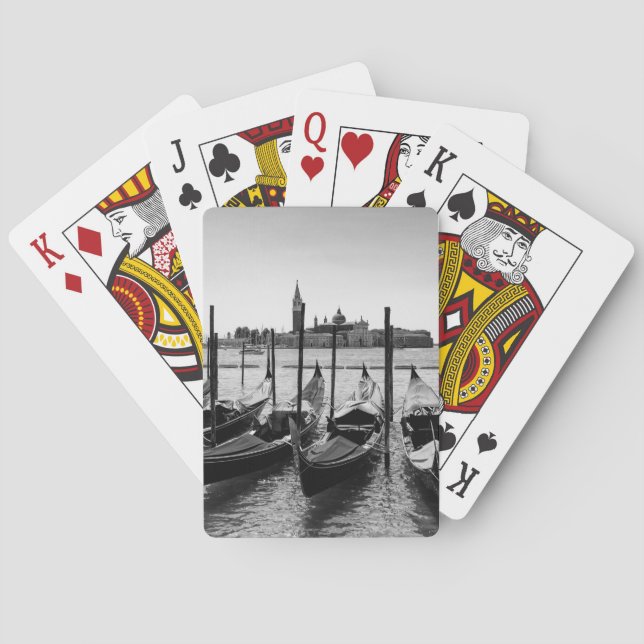 Gondolas in Venice in black and white Playing Cards (Back)