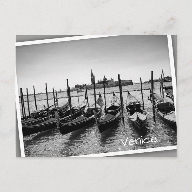 Gondolas in Venice in black and white Postcard (Front)