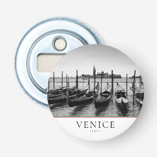 Gondolas in Venice in black and white with text Bottle Opener