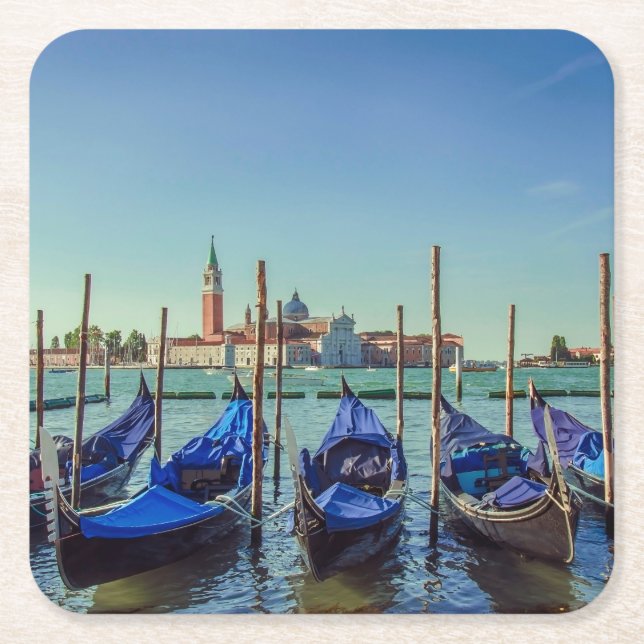 Gondolas in Venice, Italy Square Paper Coaster (Front)