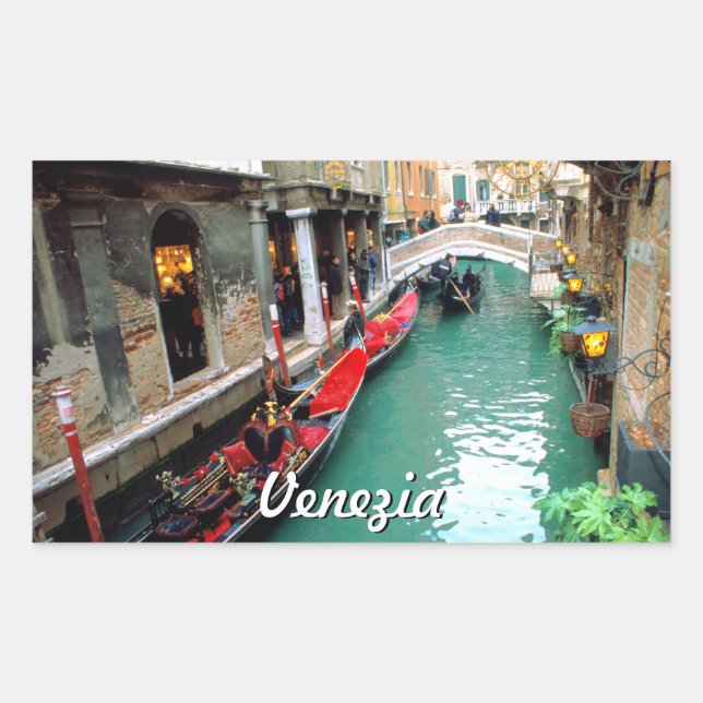 Gondolas On A Small Canal In Venice Rectangular Sticker (Front)