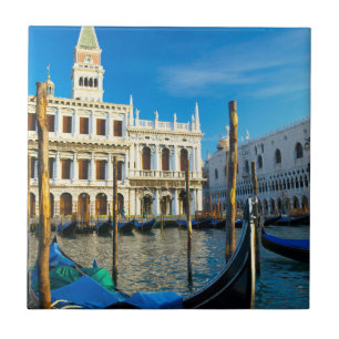 Gondolas On Grand Canal Near Doge's Palace Tile