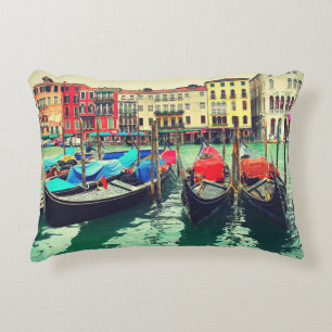 Gondolas On Grand Canal, Venice, Italy. Retro Decorative Cushion