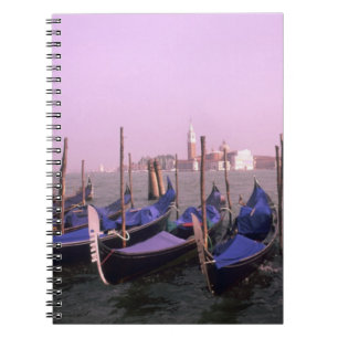 Gondolas ready for tourists in Venice Italy Notebook