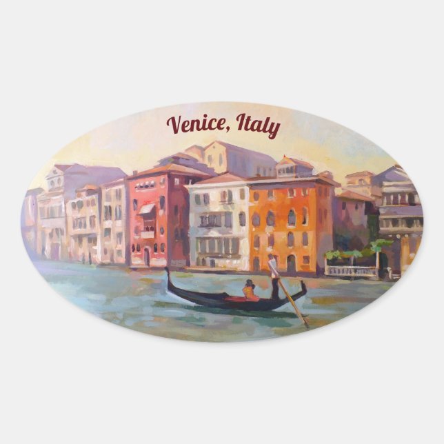 Gondolier on Grand Canal, Venice, Italy Oval Sticker (Front)
