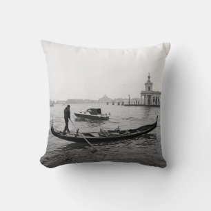 Gondolier Venice Italy black and white landscape Cushion
