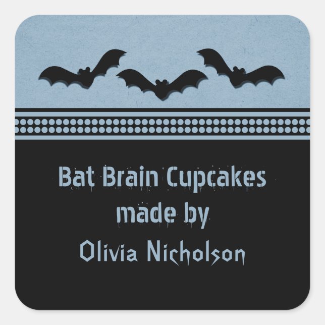 Gone Batty Halloween Baking Stickers, Light Blue Square Sticker (Front)